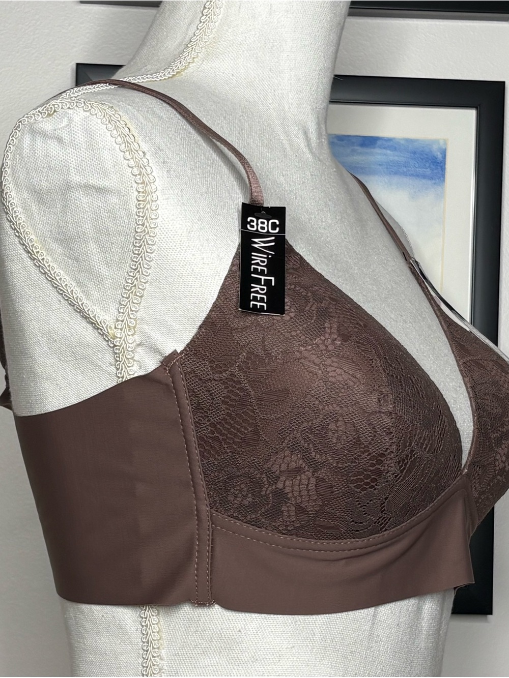 Catherine Malandrino Wireless Bra Brown Floral Lace Adjustable 38C NWT - Picture 4 of 11